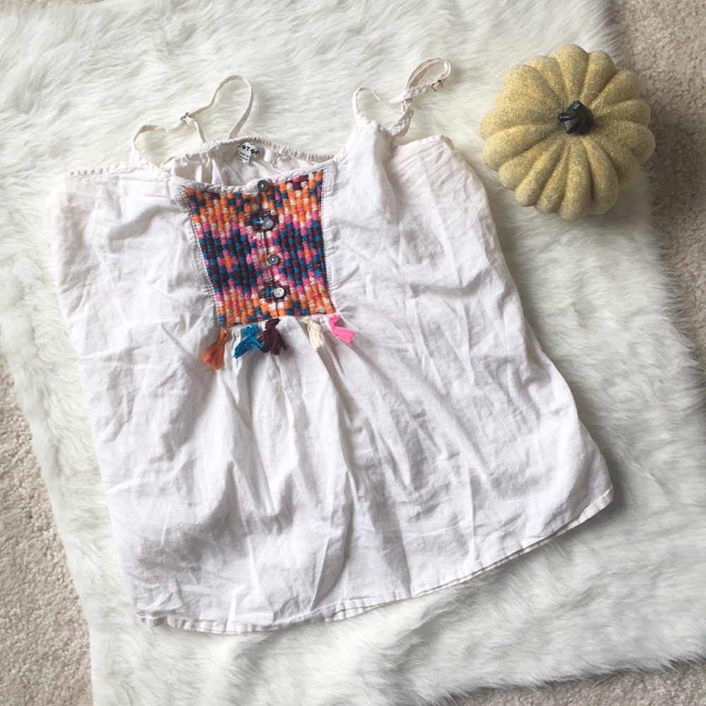 Embroidered tank with tassels